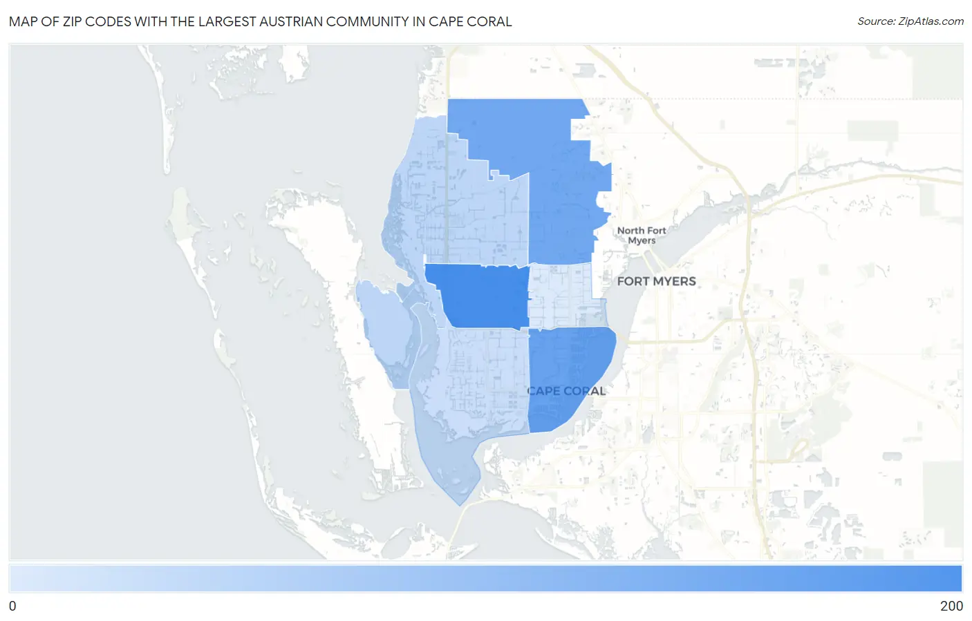 Zip Codes with the Largest Austrian Community in Cape Coral Map