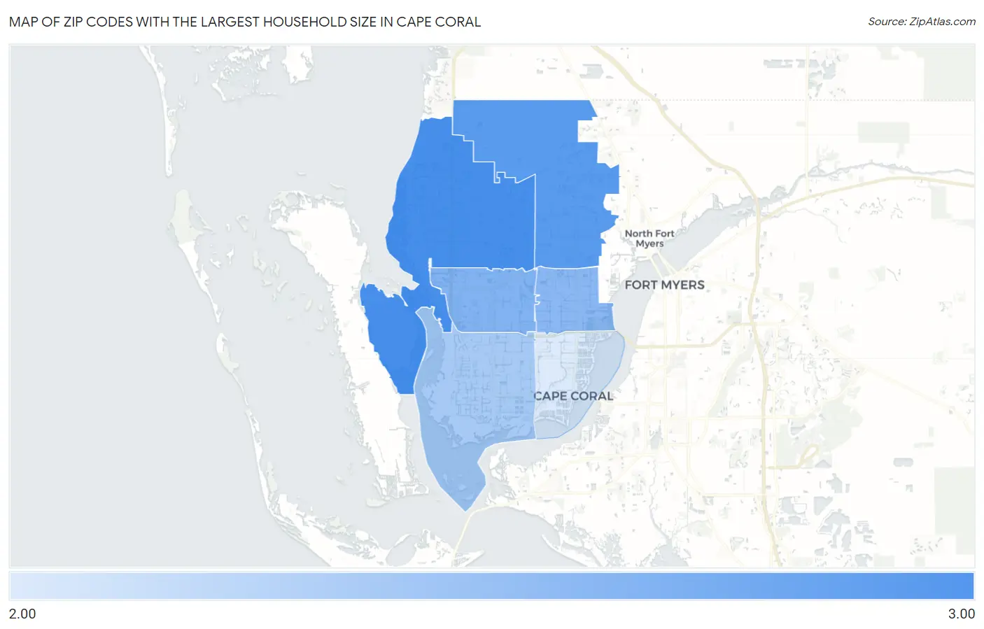 Zip Codes with the Largest Household Size in Cape Coral Map