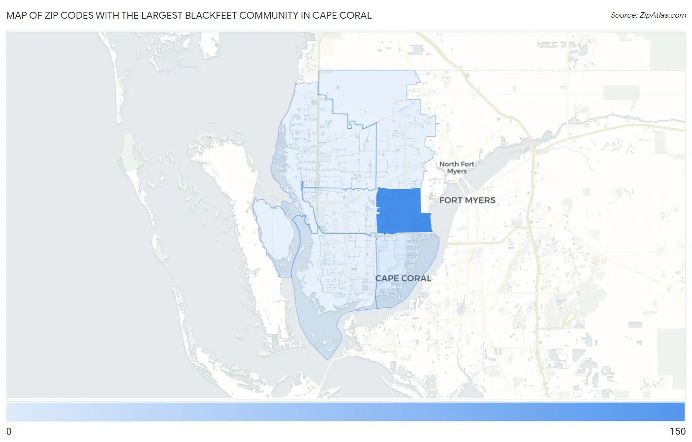 Zip Codes with the Largest Blackfeet Community in Cape Coral Map