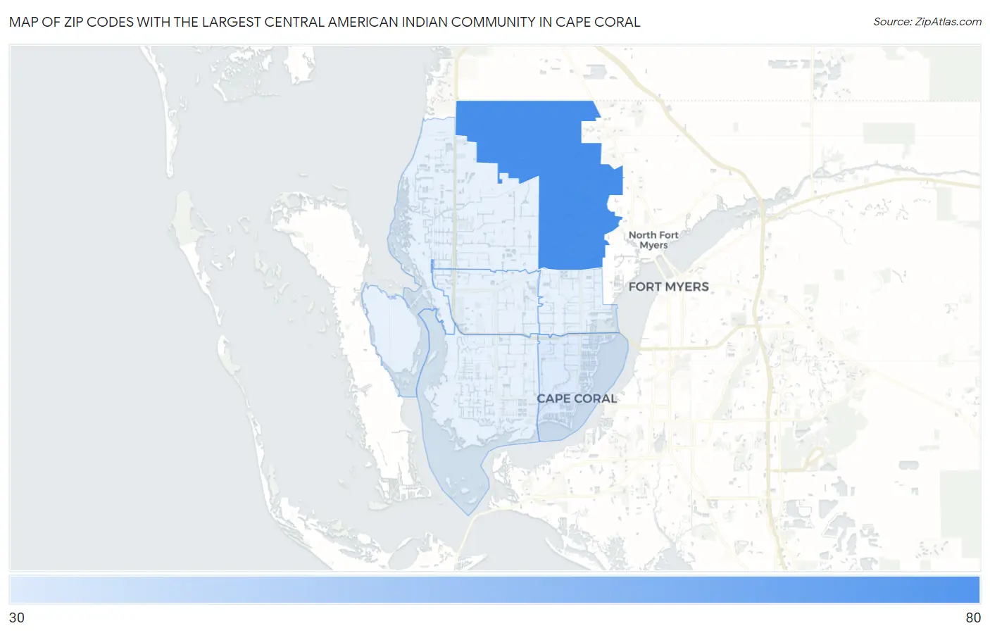 Zip Codes with the Largest Central American Indian Community in Cape Coral Map