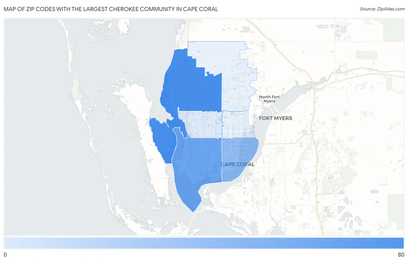 Zip Codes with the Largest Cherokee Community in Cape Coral Map