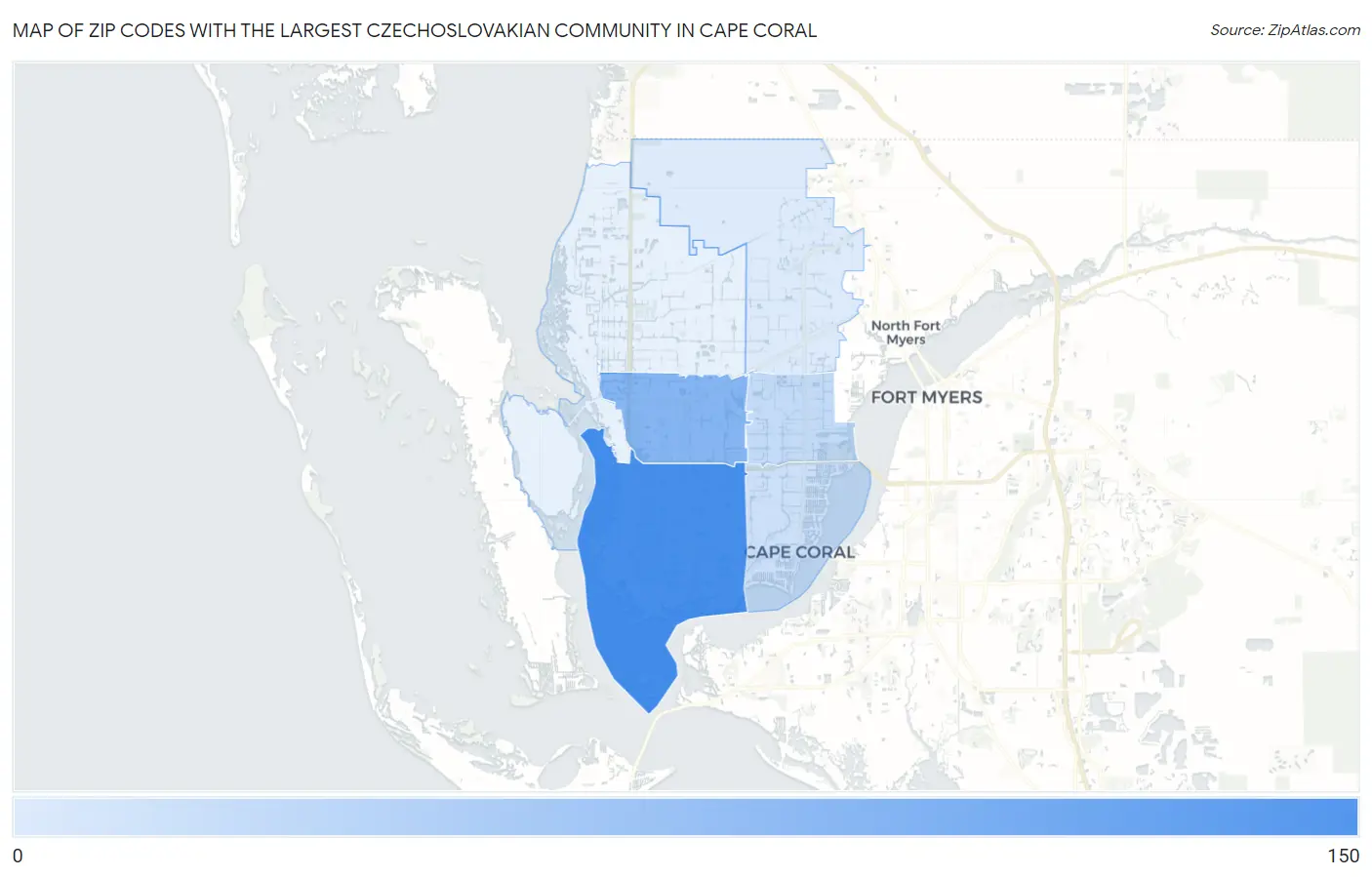 Zip Codes with the Largest Czechoslovakian Community in Cape Coral Map
