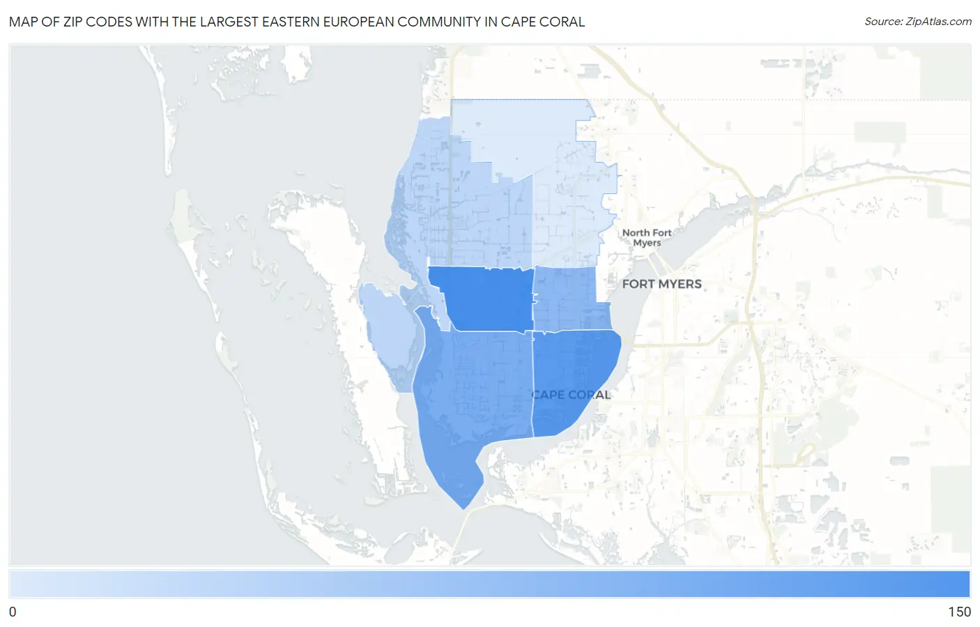 Zip Codes with the Largest Eastern European Community in Cape Coral Map