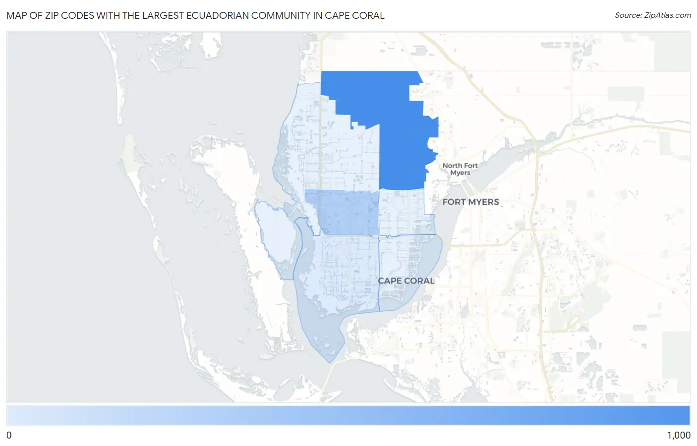 Zip Codes with the Largest Ecuadorian Community in Cape Coral Map