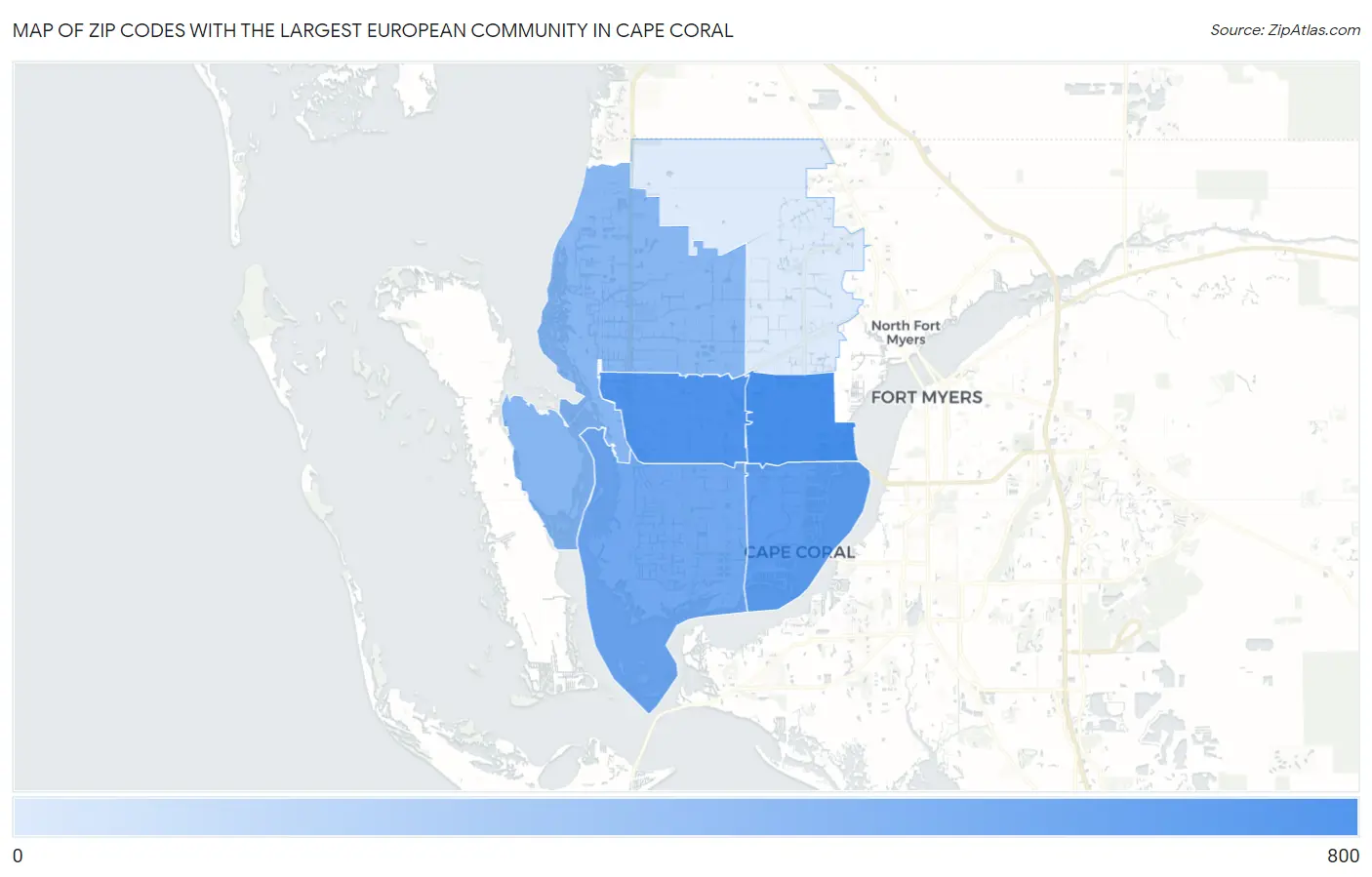 Zip Codes with the Largest European Community in Cape Coral Map