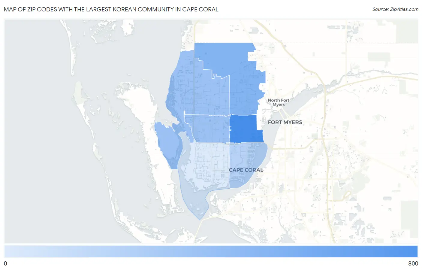 Zip Codes with the Largest Korean Community in Cape Coral Map