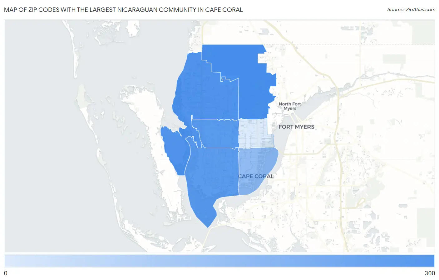 Zip Codes with the Largest Nicaraguan Community in Cape Coral Map