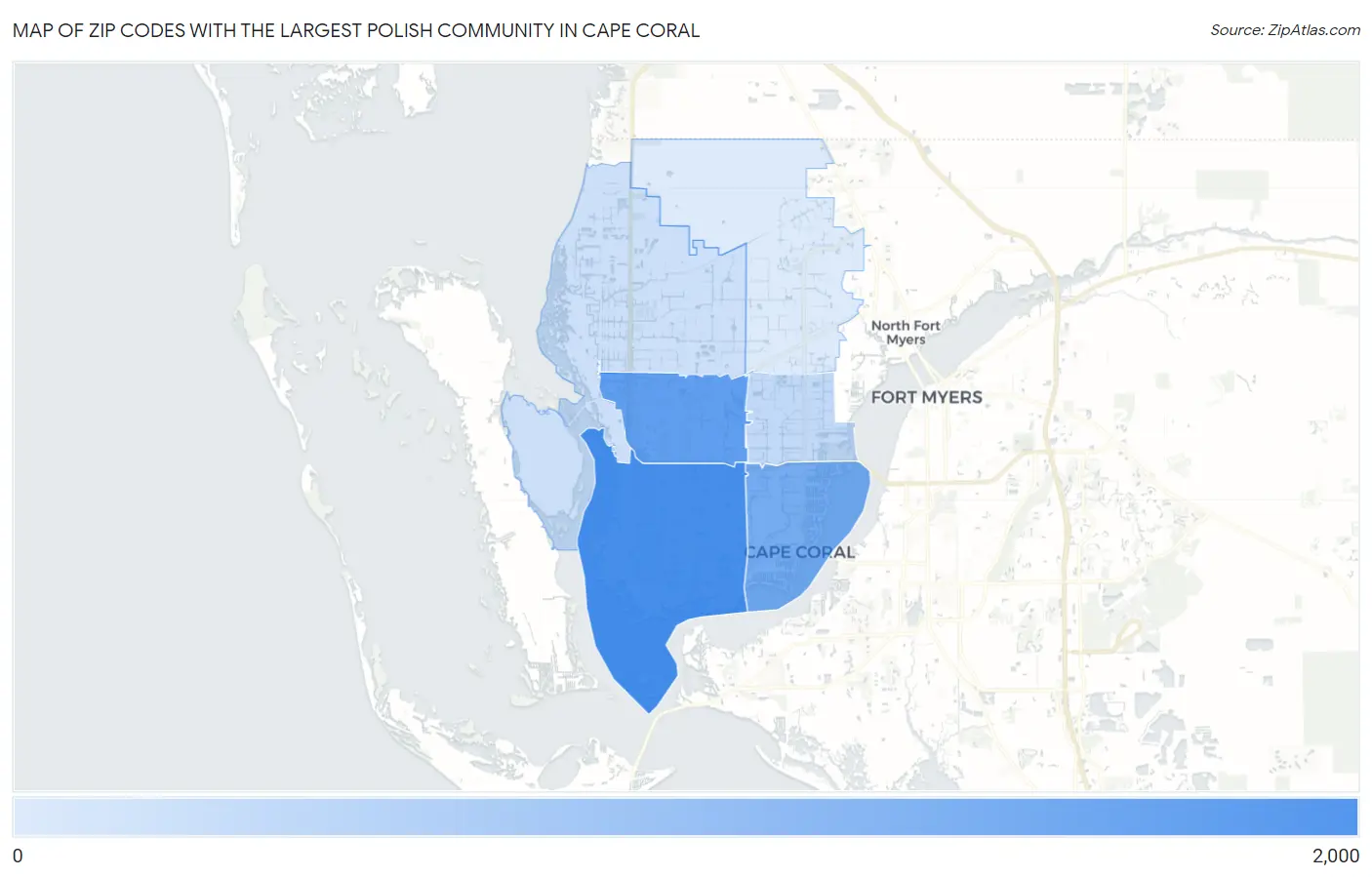 Zip Codes with the Largest Polish Community in Cape Coral Map