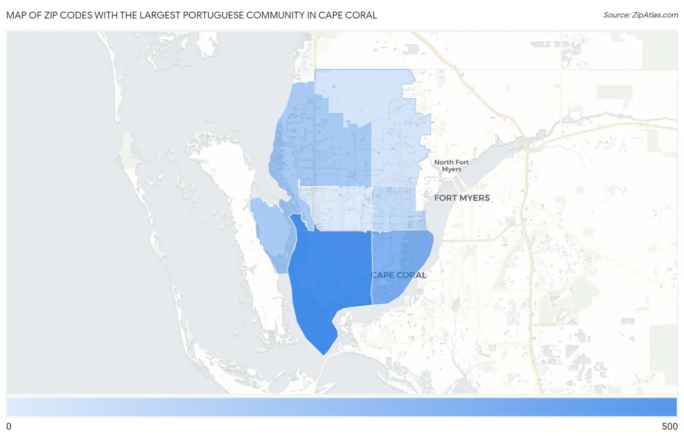 Zip Codes with the Largest Portuguese Community in Cape Coral Map