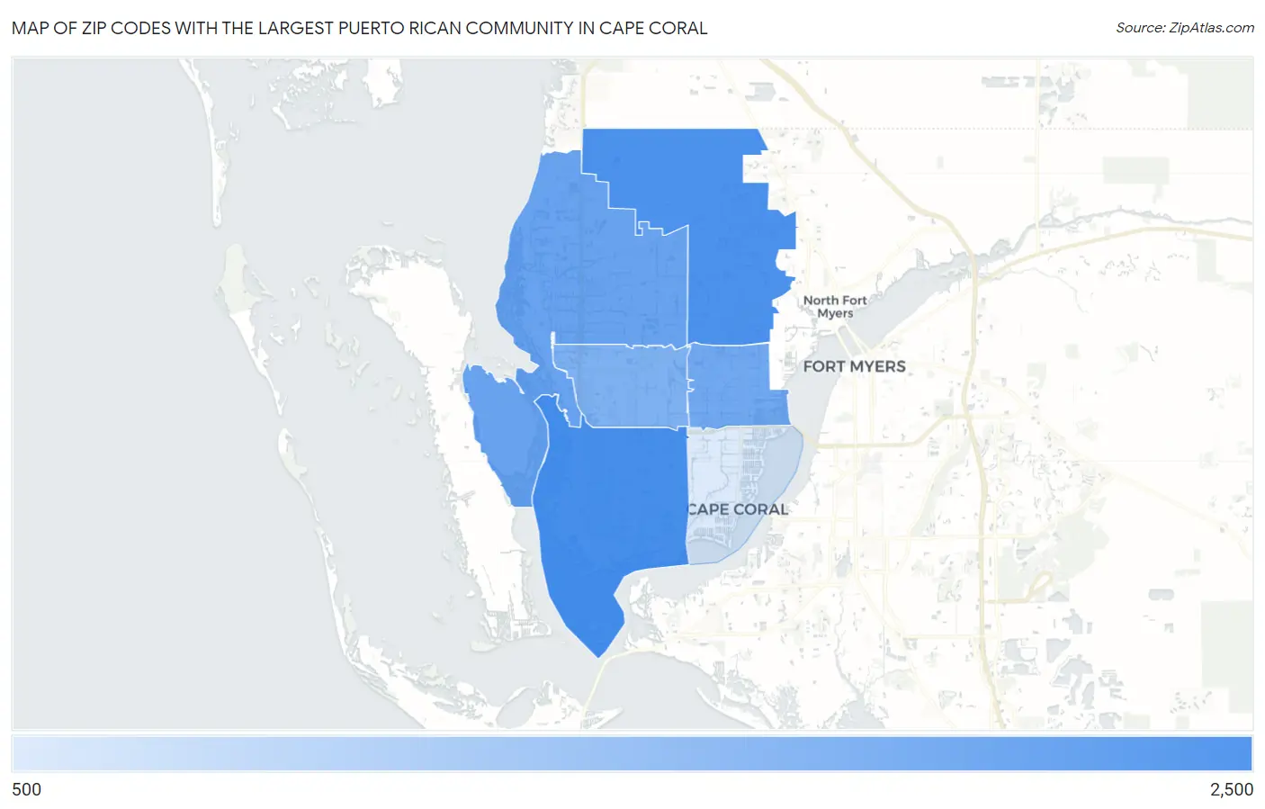 Zip Codes with the Largest Puerto Rican Community in Cape Coral Map