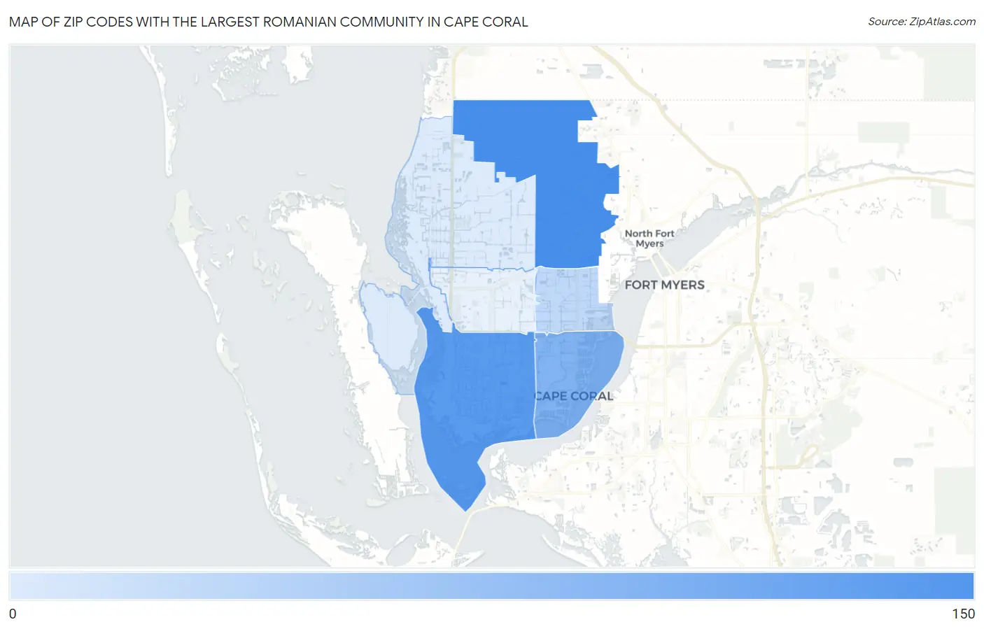 Zip Codes with the Largest Romanian Community in Cape Coral Map