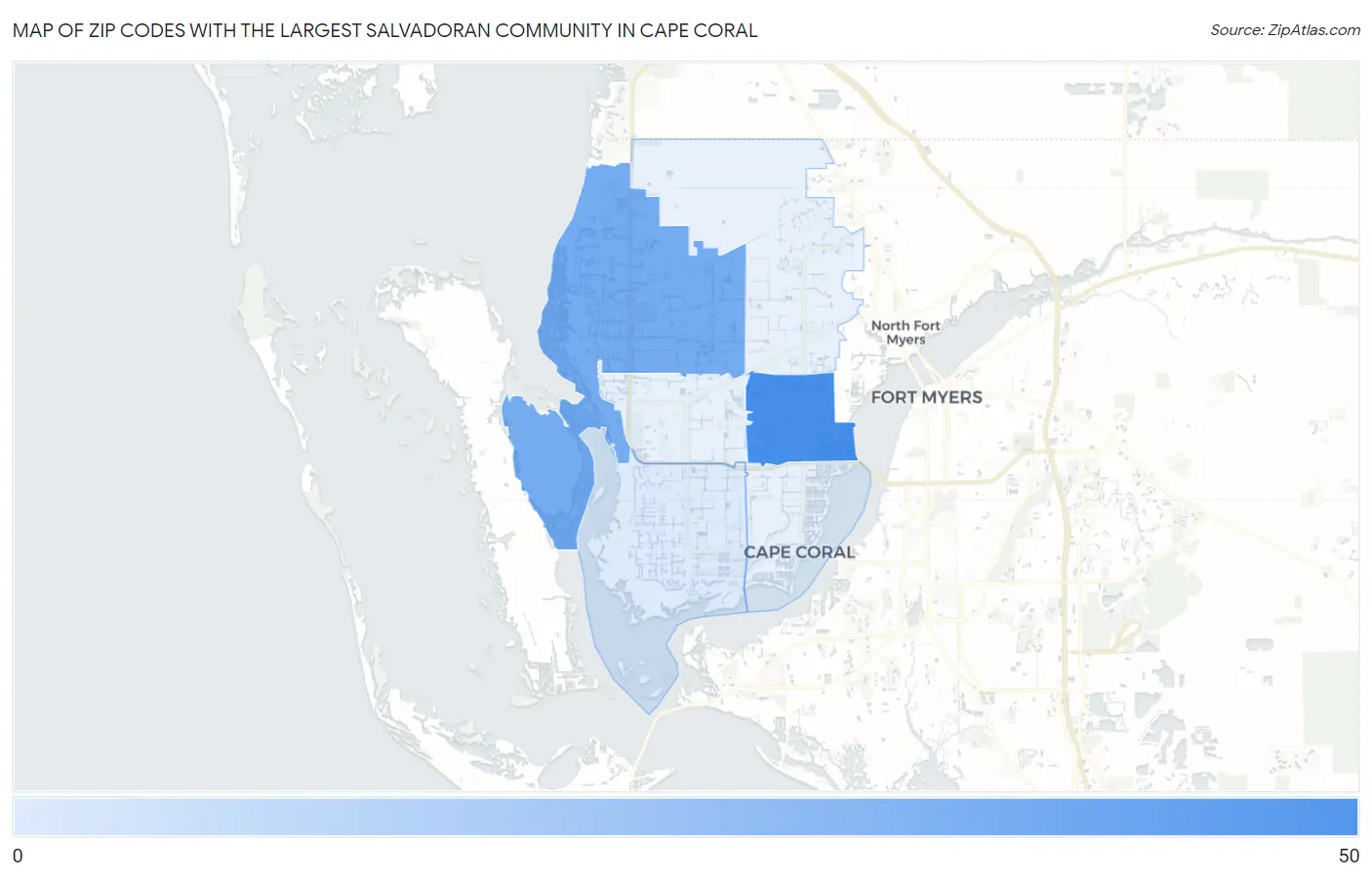 Zip Codes with the Largest Salvadoran Community in Cape Coral Map