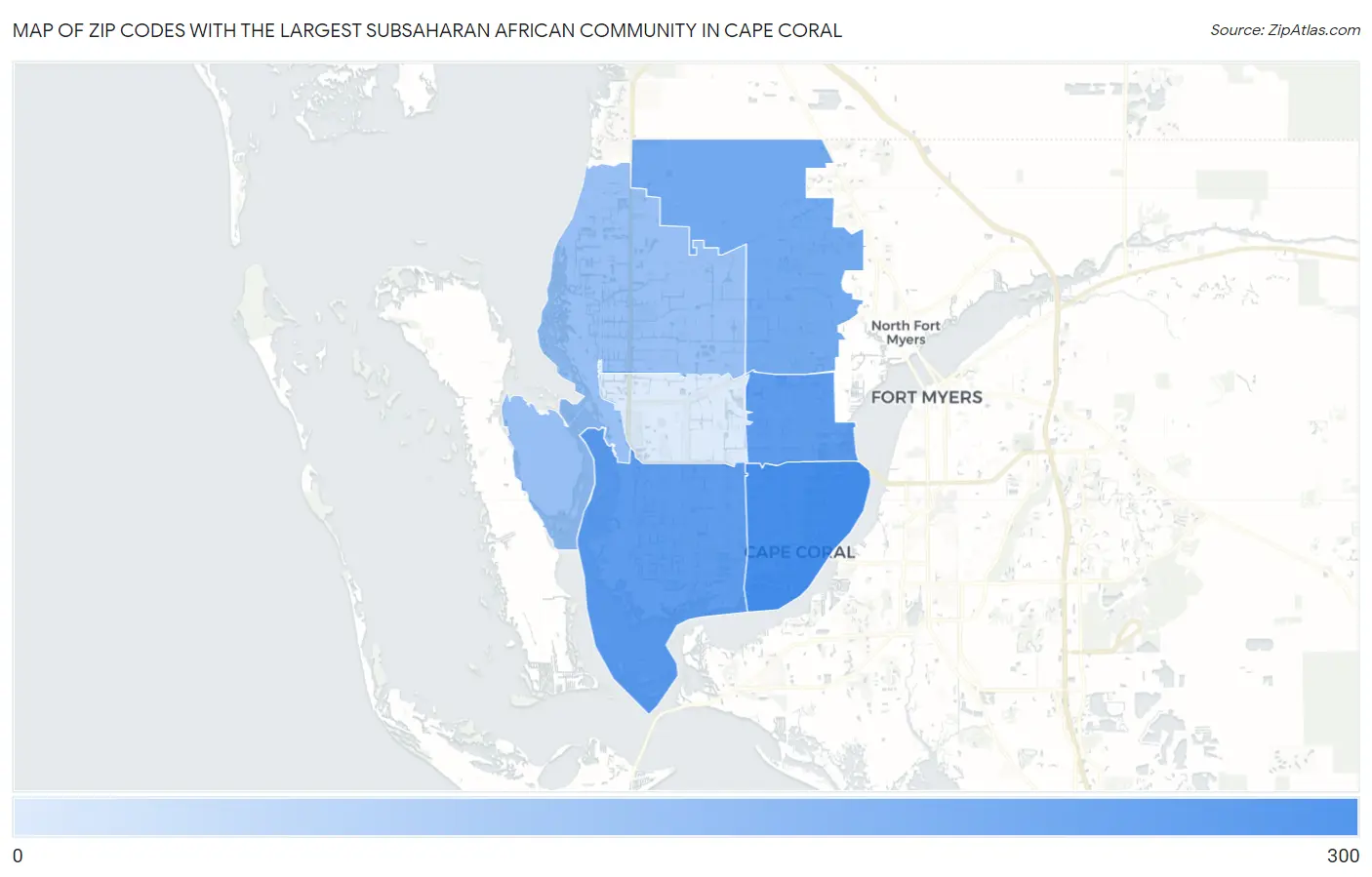 Zip Codes with the Largest Subsaharan African Community in Cape Coral Map