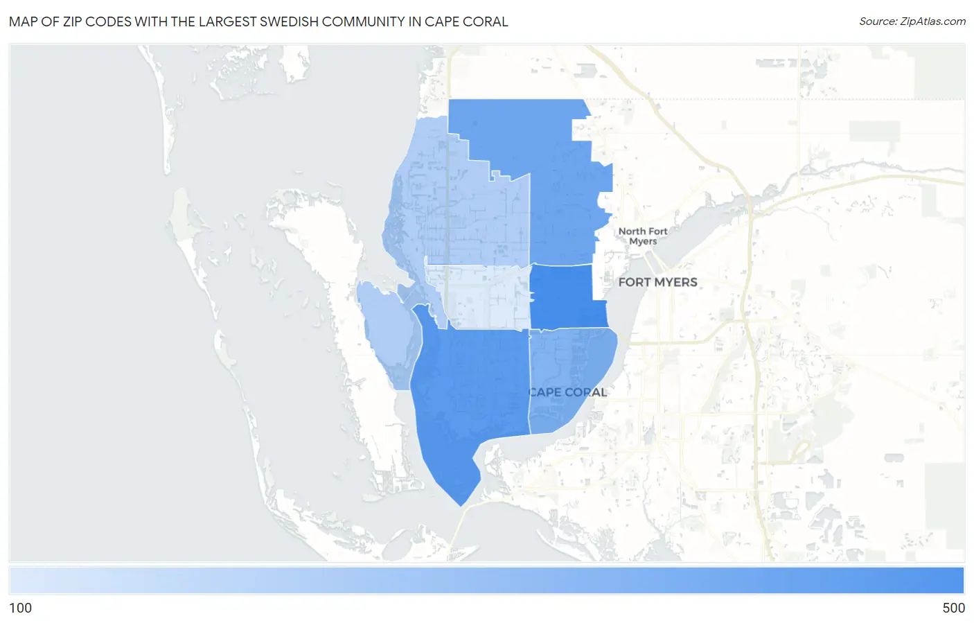 Zip Codes with the Largest Swedish Community in Cape Coral Map