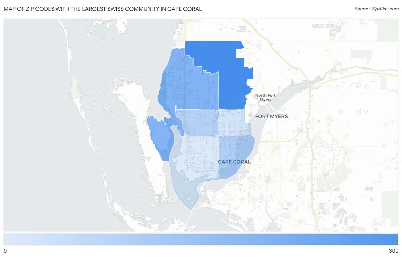 Zip Codes with the Largest Swiss Community in Cape Coral Map