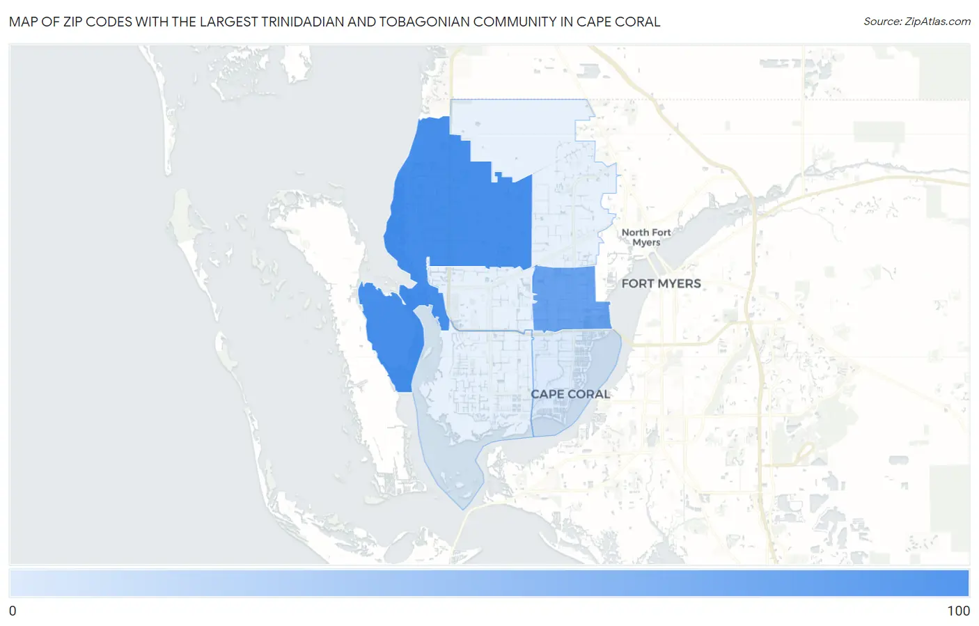 Zip Codes with the Largest Trinidadian and Tobagonian Community in Cape Coral Map