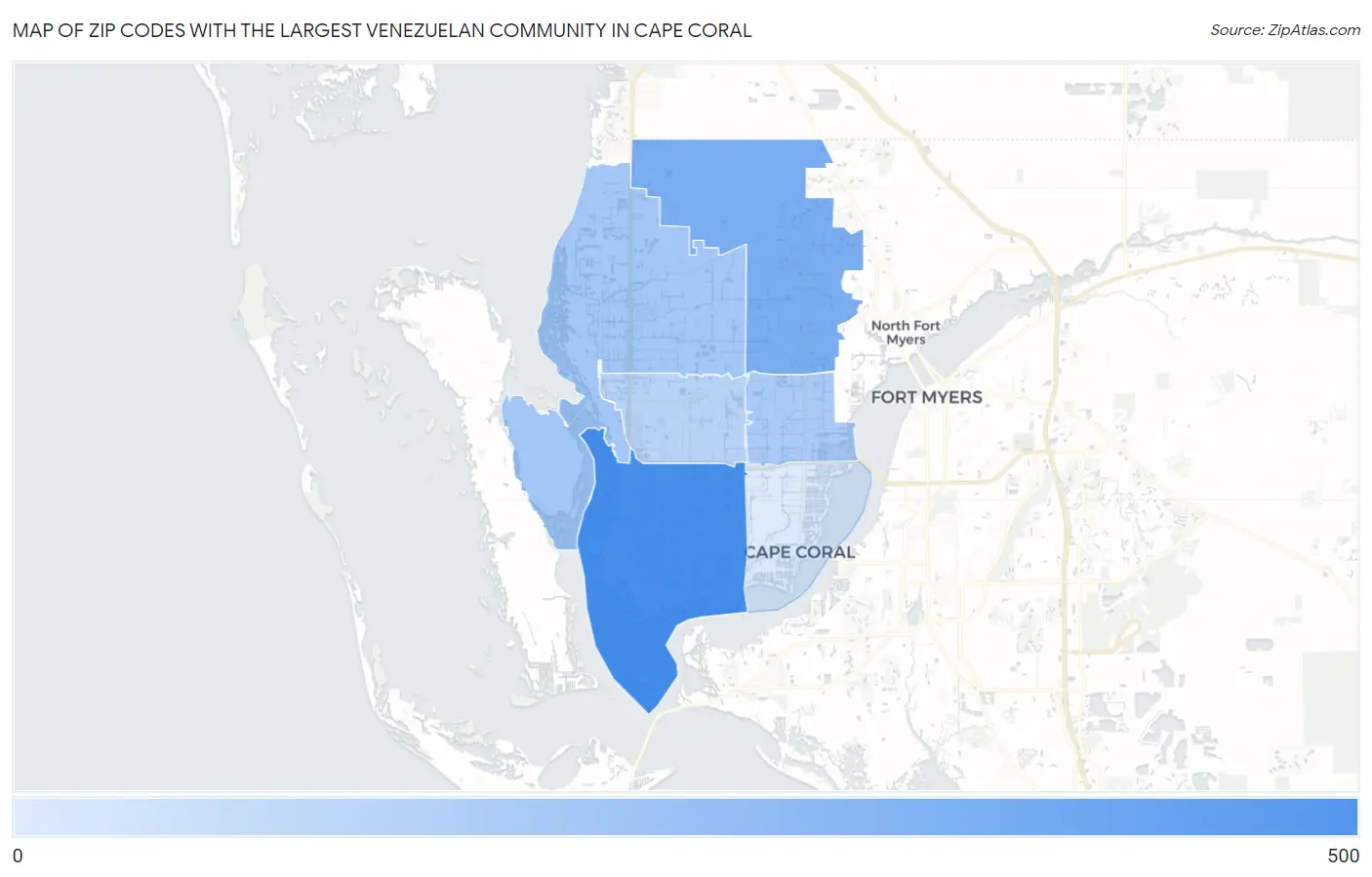 Zip Codes with the Largest Venezuelan Community in Cape Coral Map