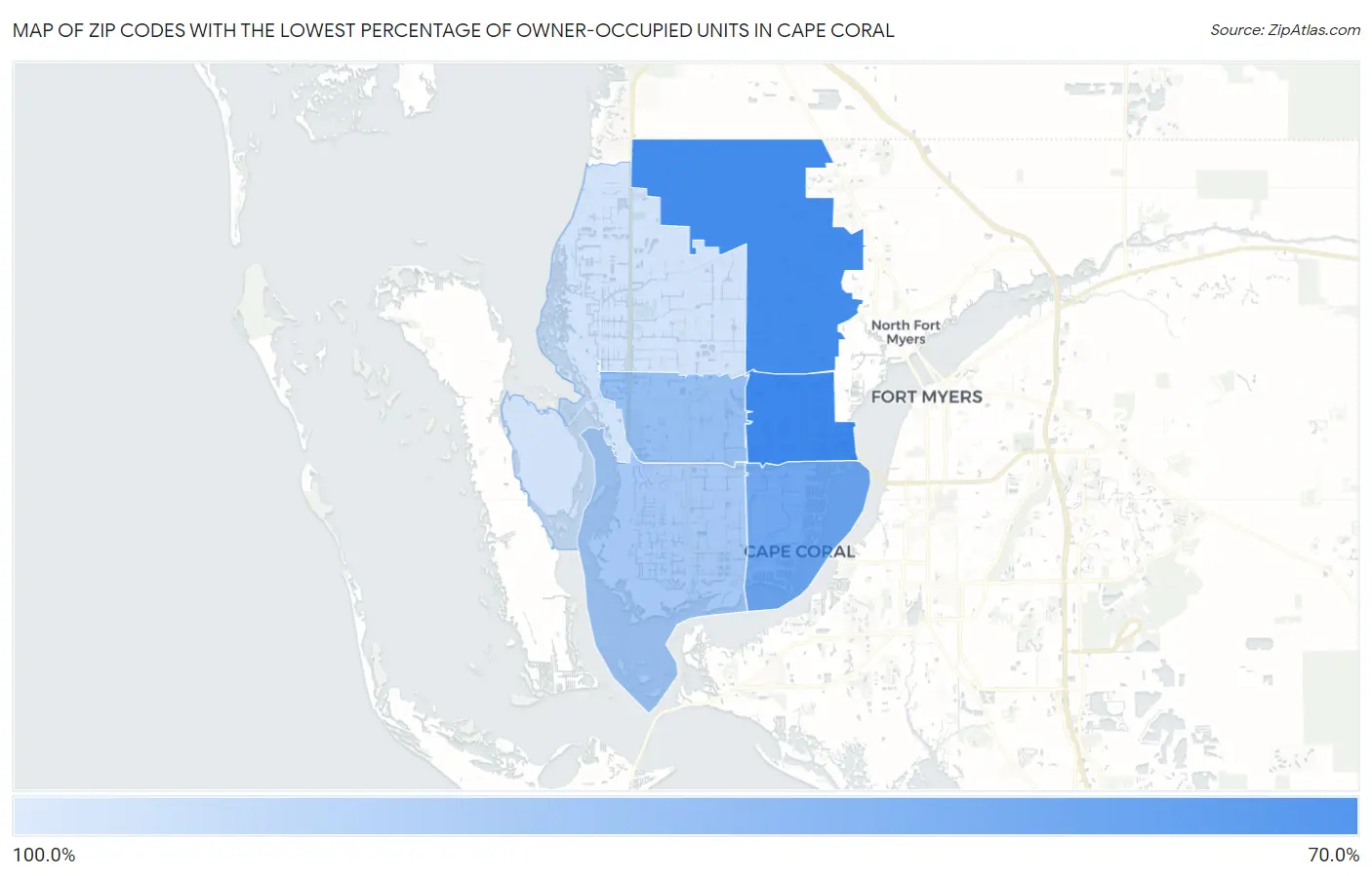 Zip Codes with the Lowest Percentage of Owner-Occupied Units in Cape Coral Map