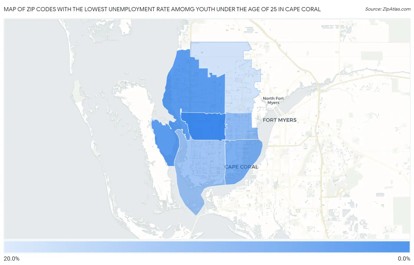 Zip Codes with the Lowest Unemployment Rate Amomg Youth Under the Age of 25 in Cape Coral Map