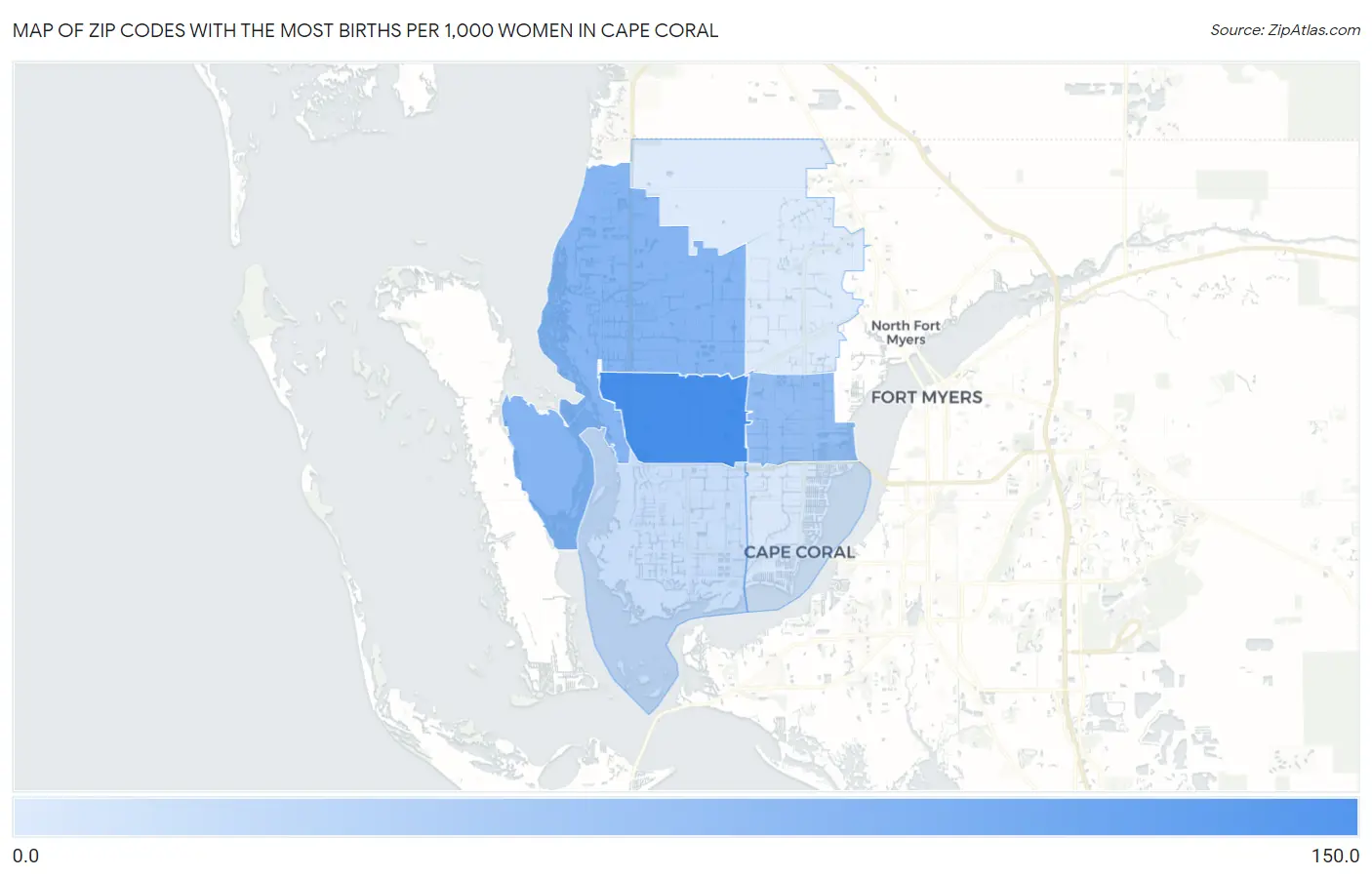 Zip Codes with the Most Births per 1,000 Women in Cape Coral Map