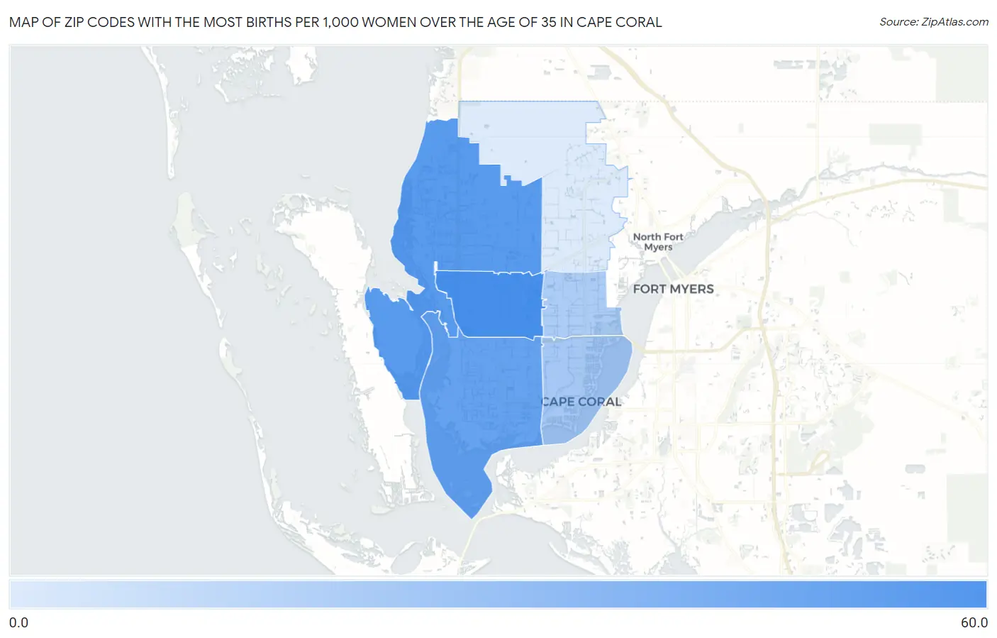 Zip Codes with the Most Births per 1,000 Women Over the Age of 35 in Cape Coral Map