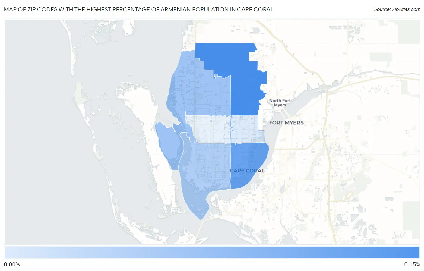 Zip Codes with the Highest Percentage of Armenian Population in Cape Coral Map