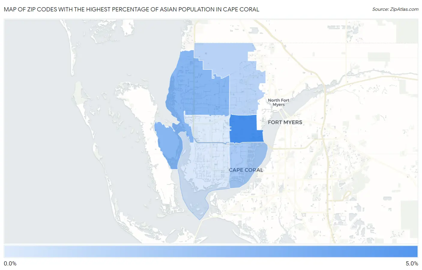 Zip Codes with the Highest Percentage of Asian Population in Cape Coral Map
