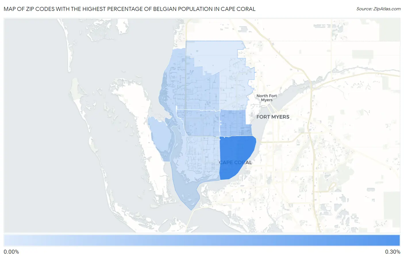 Zip Codes with the Highest Percentage of Belgian Population in Cape Coral Map