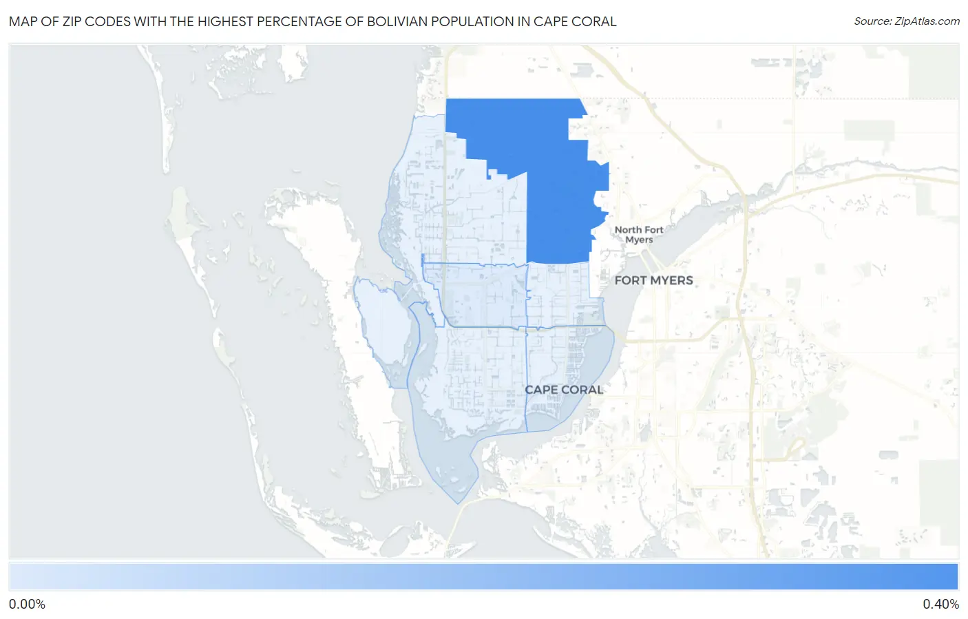Zip Codes with the Highest Percentage of Bolivian Population in Cape Coral Map