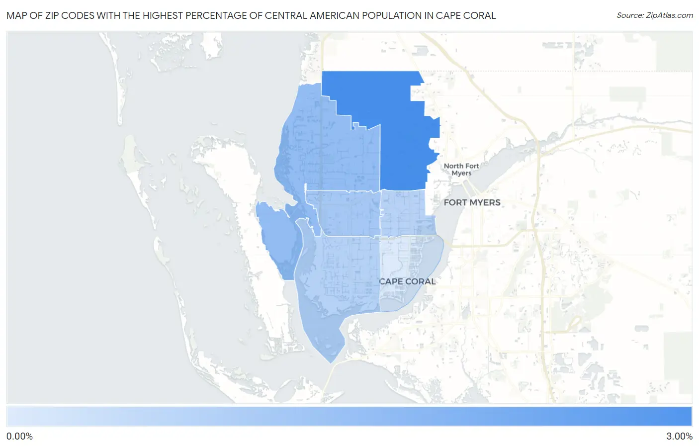 Zip Codes with the Highest Percentage of Central American Population in Cape Coral Map