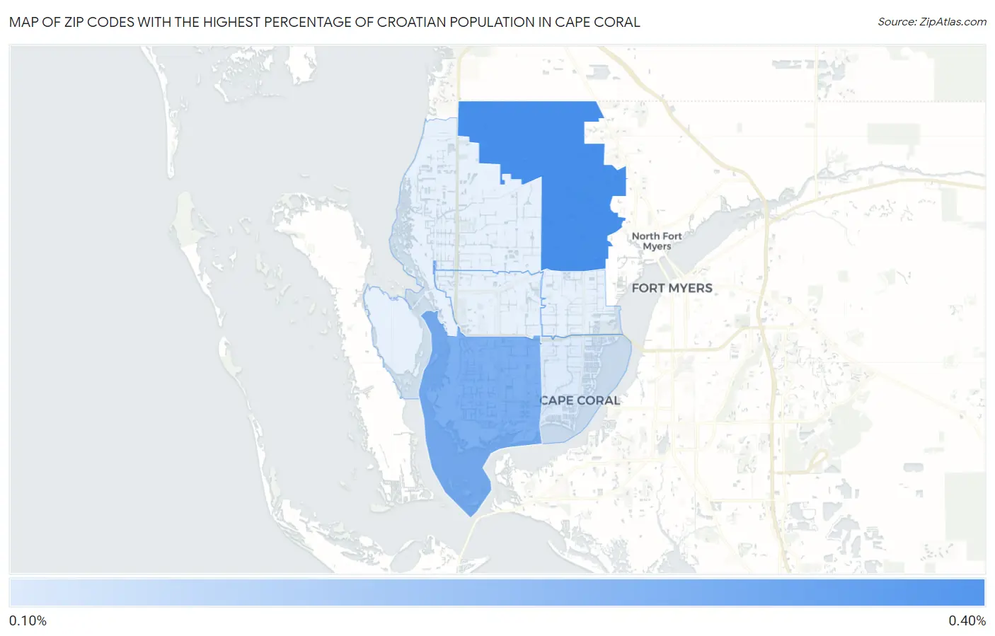 Zip Codes with the Highest Percentage of Croatian Population in Cape Coral Map