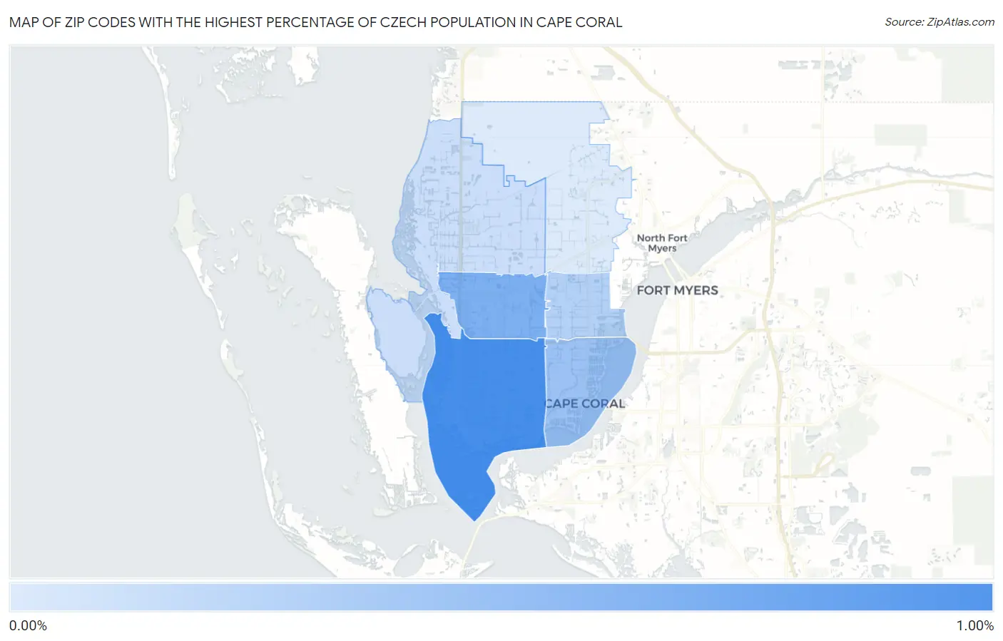 Zip Codes with the Highest Percentage of Czech Population in Cape Coral Map