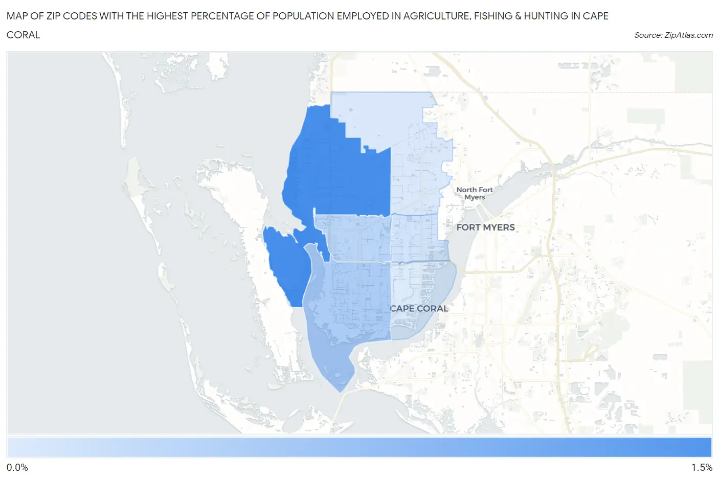 Zip Codes with the Highest Percentage of Population Employed in Agriculture, Fishing & Hunting in Cape Coral Map