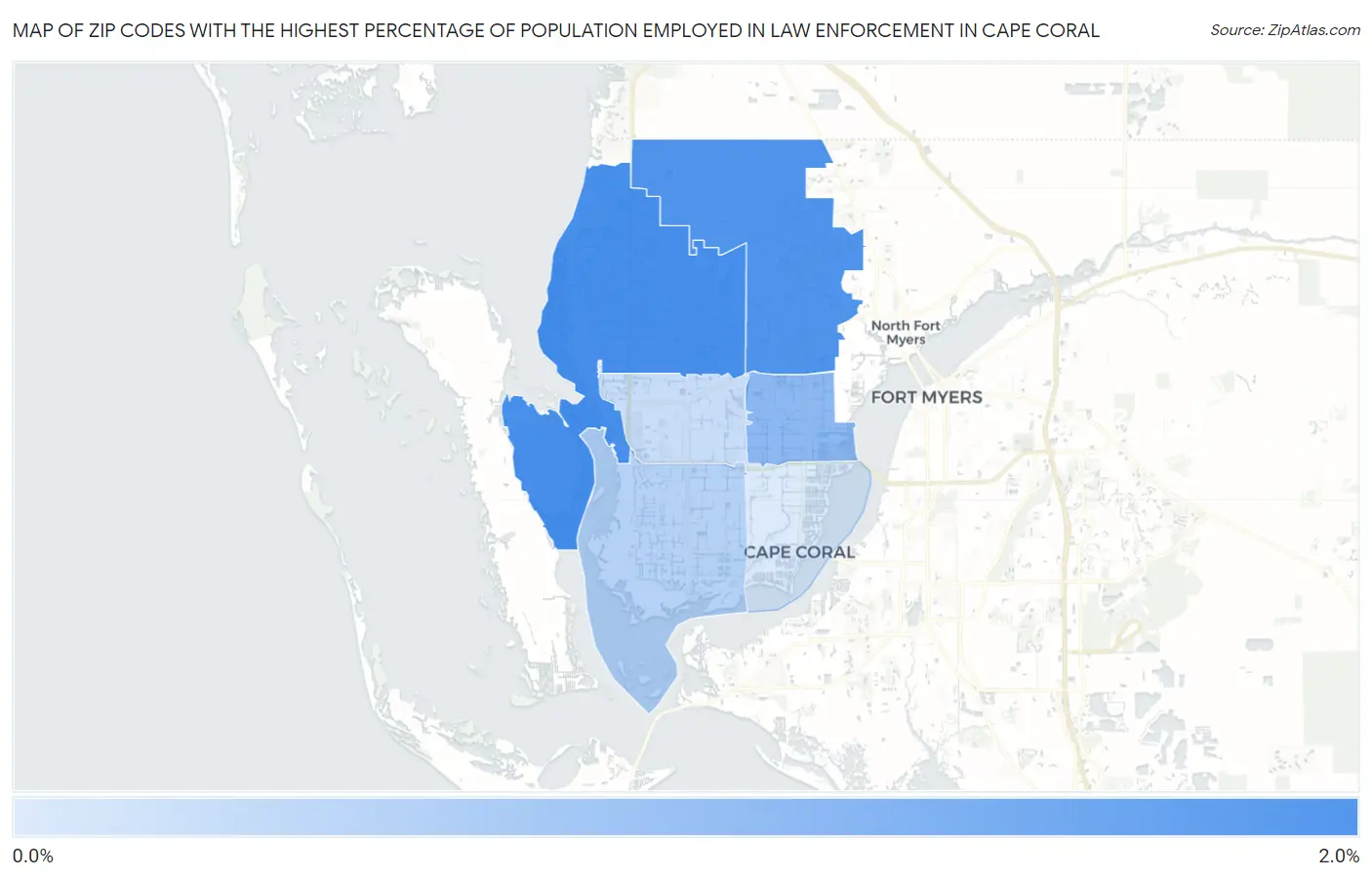 Zip Codes with the Highest Percentage of Population Employed in Law Enforcement in Cape Coral Map
