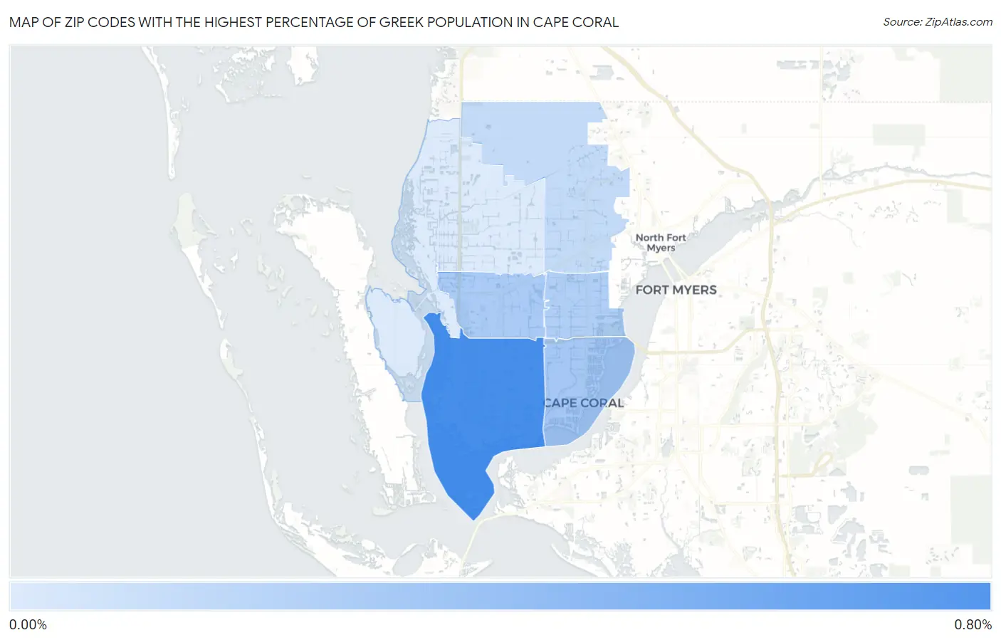 Zip Codes with the Highest Percentage of Greek Population in Cape Coral Map