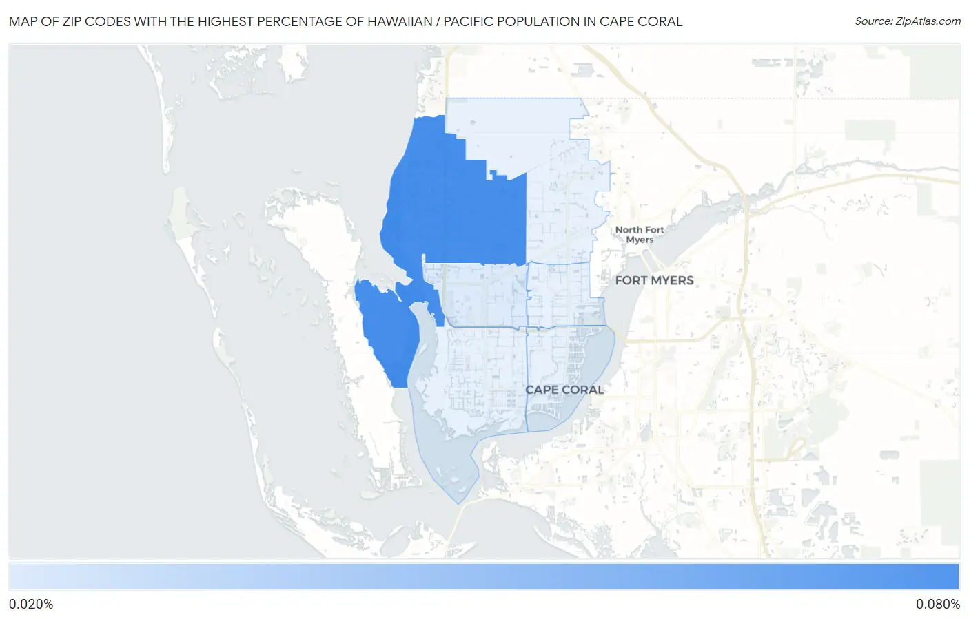 Zip Codes with the Highest Percentage of Hawaiian / Pacific Population in Cape Coral Map