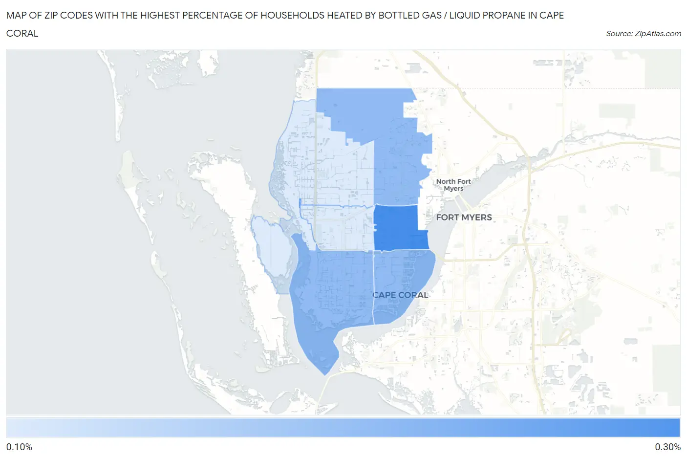 Zip Codes with the Highest Percentage of Households Heated by Bottled Gas / Liquid Propane in Cape Coral Map