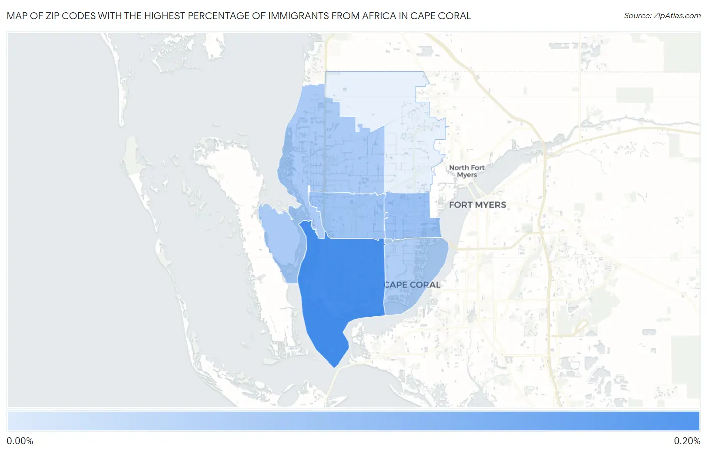 Zip Codes with the Highest Percentage of Immigrants from Africa in Cape Coral Map