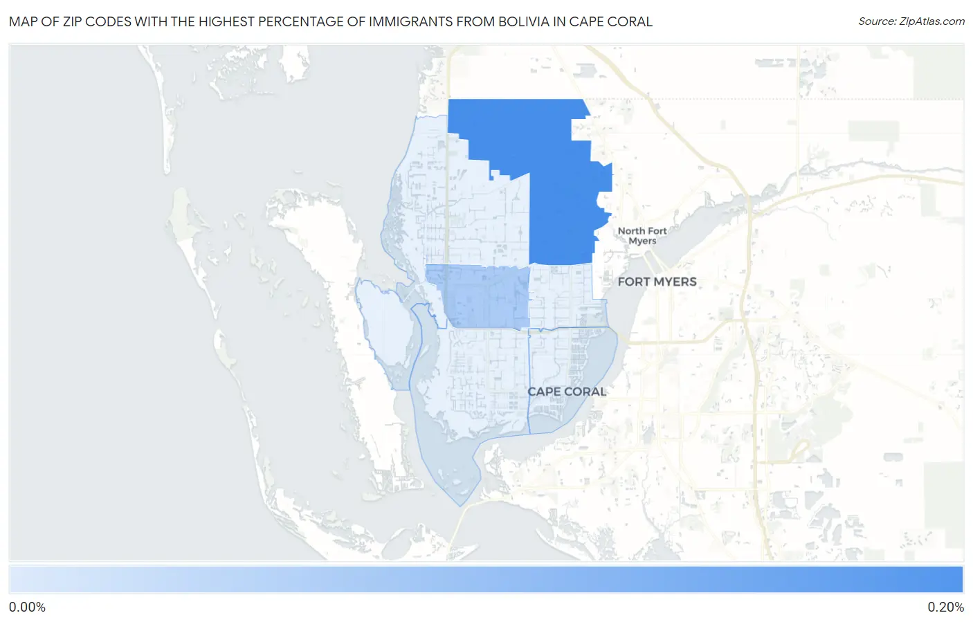 Zip Codes with the Highest Percentage of Immigrants from Bolivia in Cape Coral Map