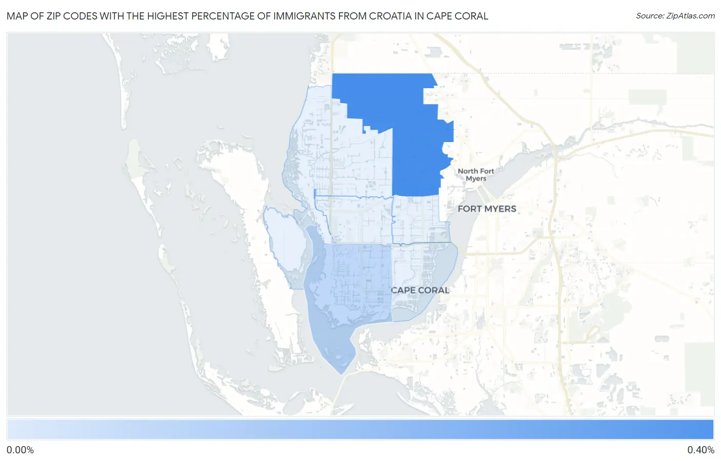 Zip Codes with the Highest Percentage of Immigrants from Croatia in Cape Coral Map