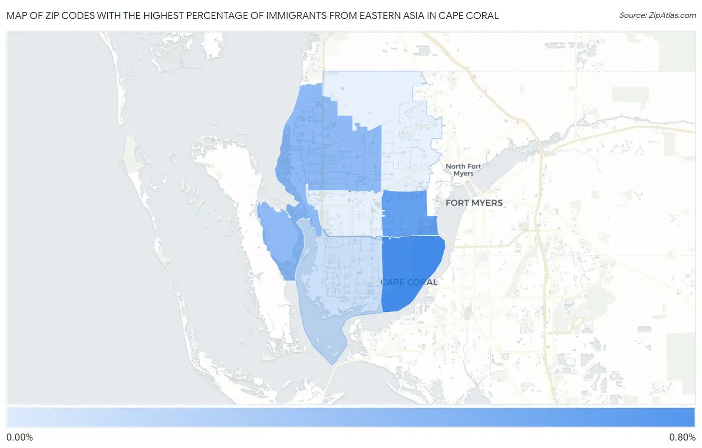 Zip Codes with the Highest Percentage of Immigrants from Eastern Asia in Cape Coral Map