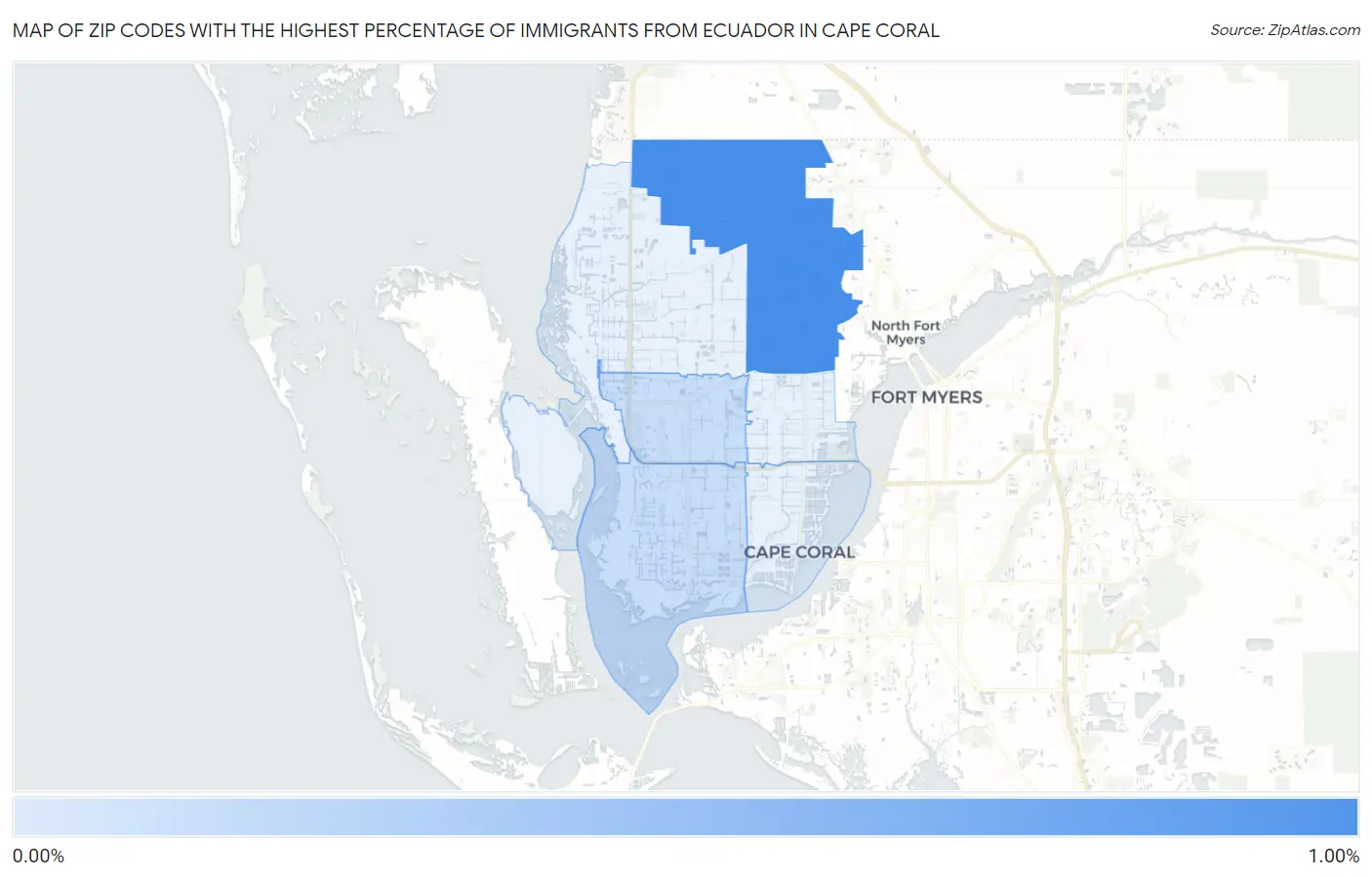 Zip Codes with the Highest Percentage of Immigrants from Ecuador in Cape Coral Map