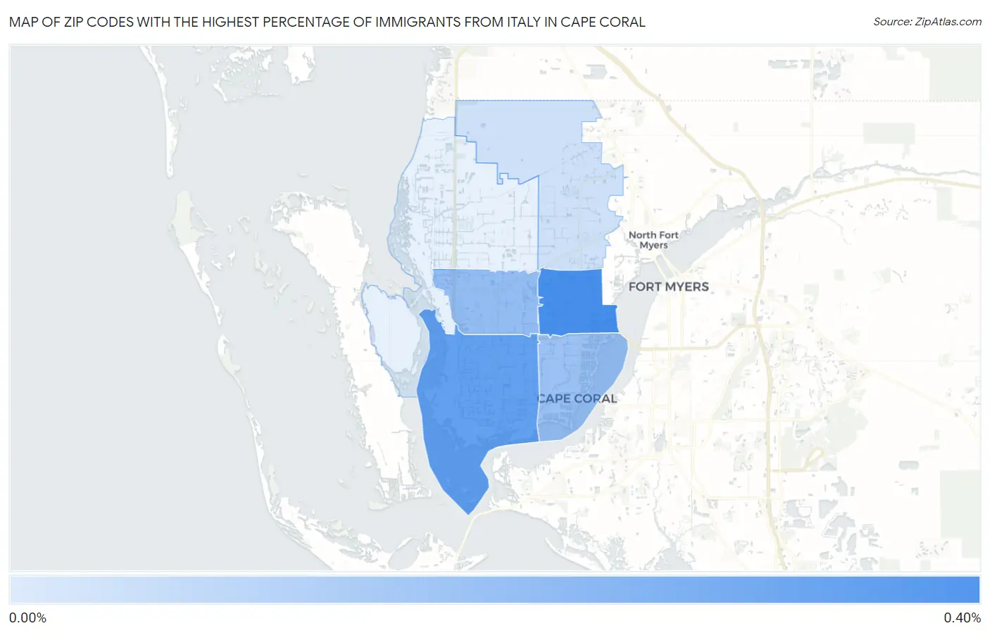 Zip Codes with the Highest Percentage of Immigrants from Italy in Cape Coral Map