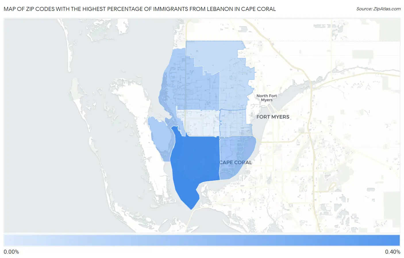 Zip Codes with the Highest Percentage of Immigrants from Lebanon in Cape Coral Map