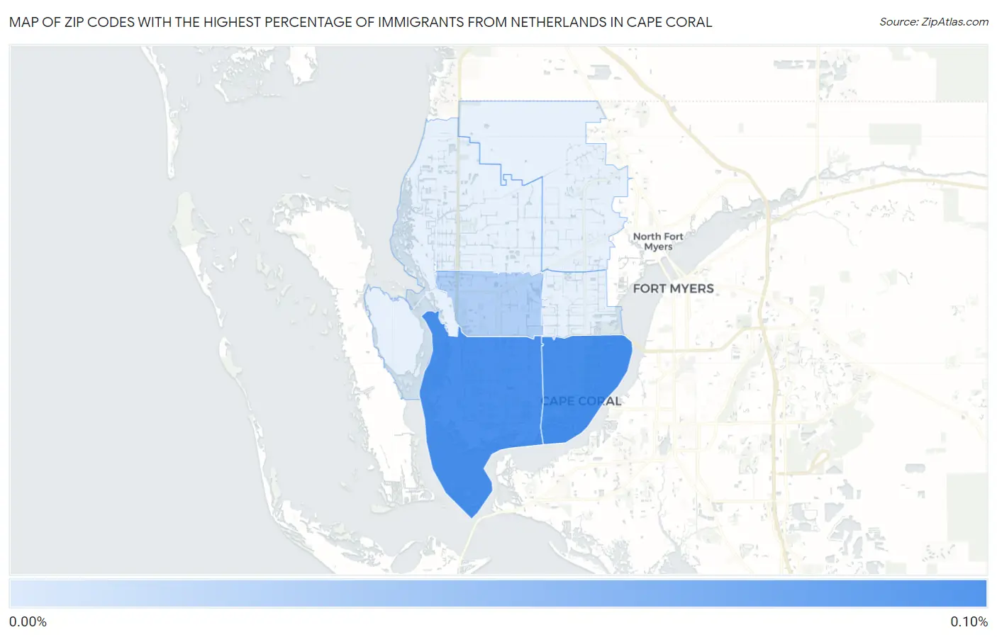 Zip Codes with the Highest Percentage of Immigrants from Netherlands in Cape Coral Map
