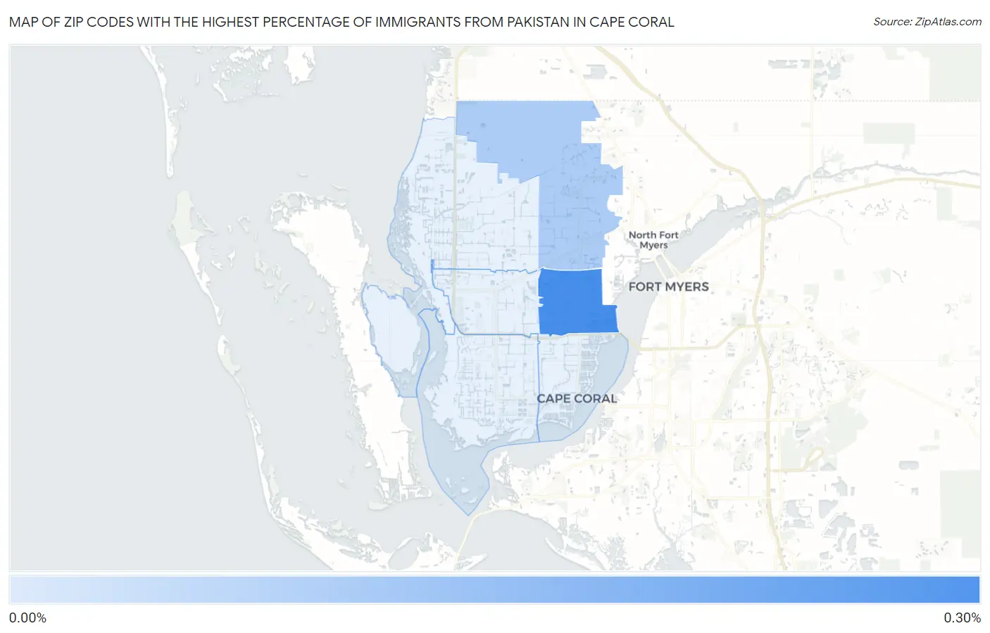 Zip Codes with the Highest Percentage of Immigrants from Pakistan in Cape Coral Map