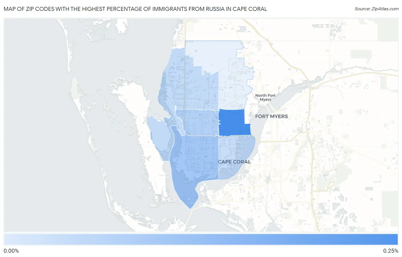 Zip Codes with the Highest Percentage of Immigrants from Russia in Cape Coral Map