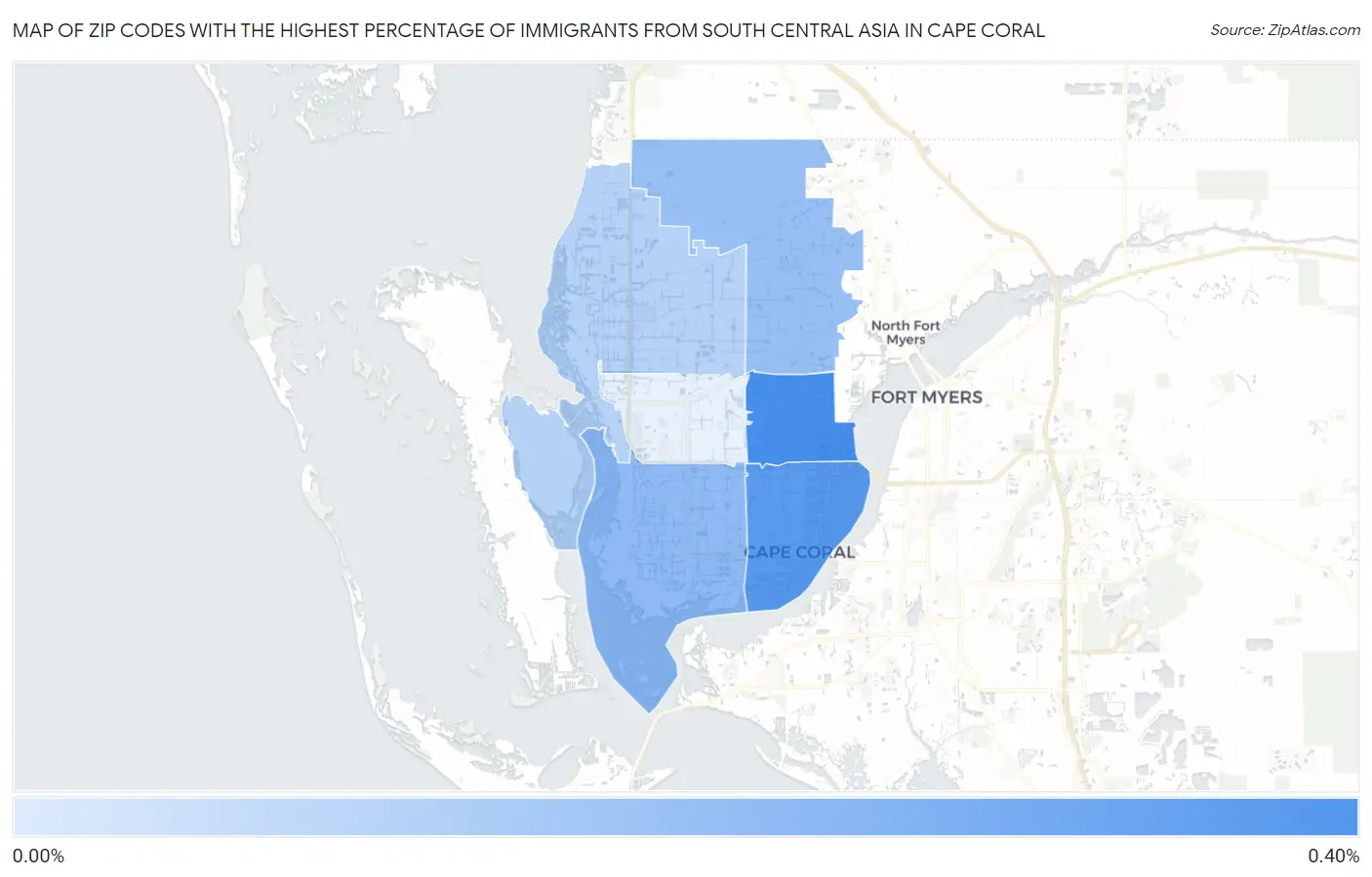 Zip Codes with the Highest Percentage of Immigrants from South Central Asia in Cape Coral Map