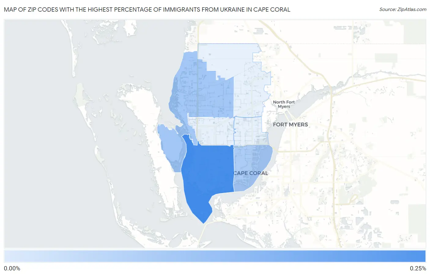 Zip Codes with the Highest Percentage of Immigrants from Ukraine in Cape Coral Map