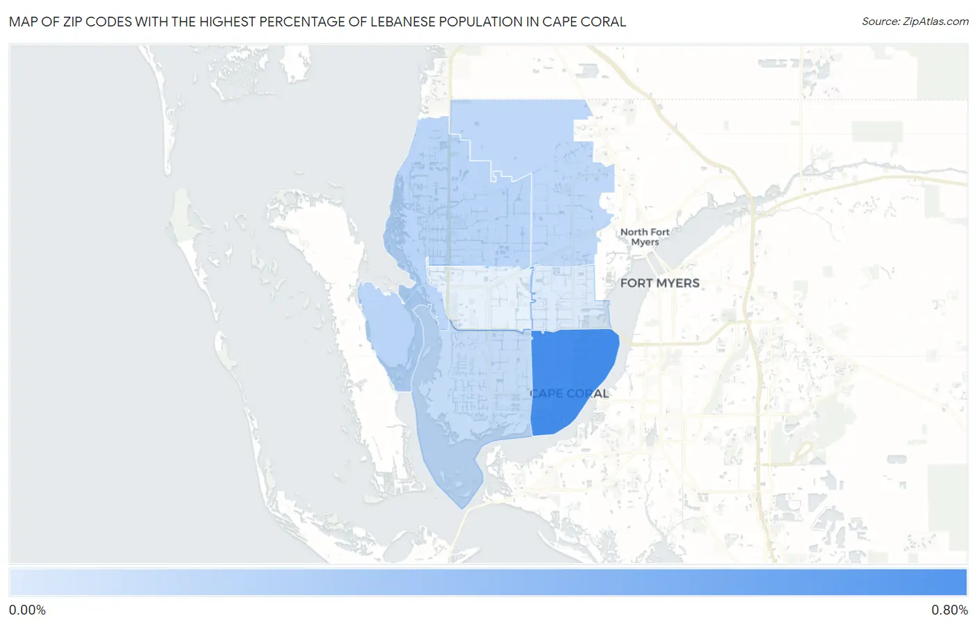 Zip Codes with the Highest Percentage of Lebanese Population in Cape Coral Map